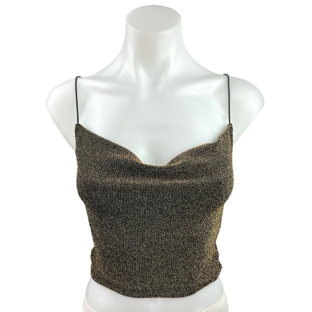 Divided by H&M Gold Glitter Glittered Metallic Cowl Crop Cami Tank Top